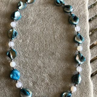 925 Silver Laser Colored Seashells & Moon stone Necklace (altrenate picture)