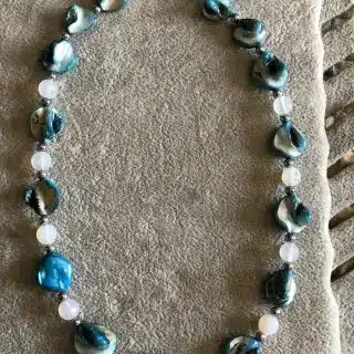 925 Silver Laser Colored Seashells & Moon stone Necklace (altrenate picture)