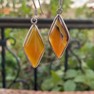 Brown Agate Elegance – 925 Silver Earrings