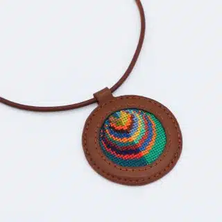 Genuine leather necklace with colorful Cross-stitching.