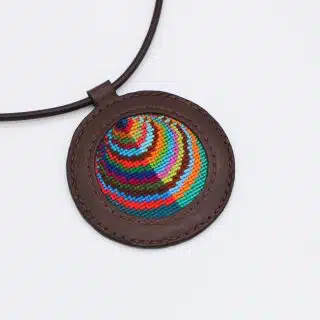 Genuine leather necklace with colorful Cross-stitching.