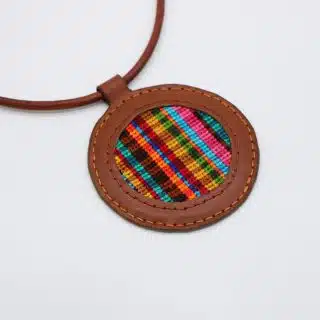 Genuine leather necklace with colorful Cross-stitching.