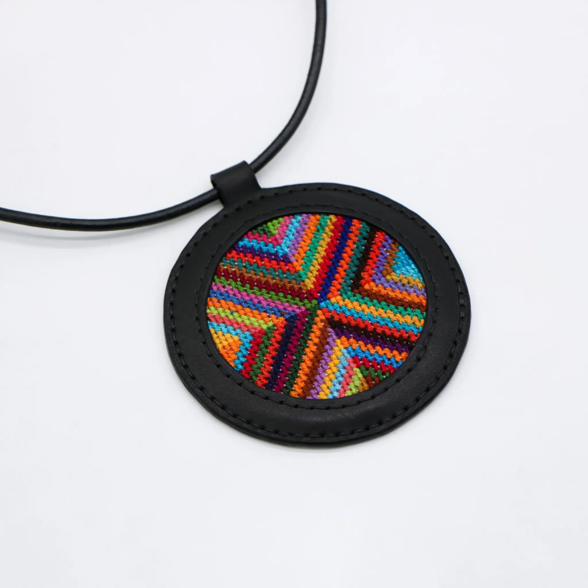 Black genuine leather necklace with colorful Cross-stitching 1 Genuine leather necklace with colorful Cross-stitching