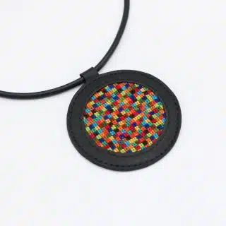 Genuine leather necklace with colorful Cross-stitching.