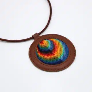 Genuine leather necklace with colorful Cross-stitching