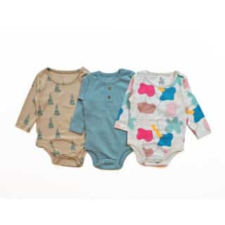100% cotton 3-pack long sleeve bodysuit set