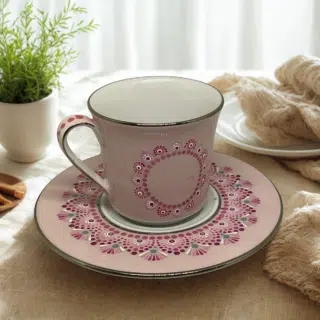 Customized mandala dots espresso mug with plate