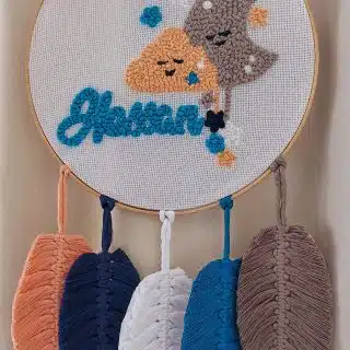 معلقة حجرة مستشفى أو حجرة أطفال من البانش نيدل والمكرمية - Baby macrame & Punch needle wall hanging