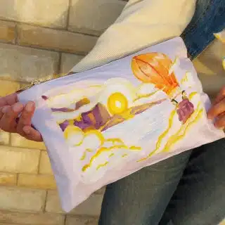Air Balloon Handmade Fabric Painting Lavender clutch