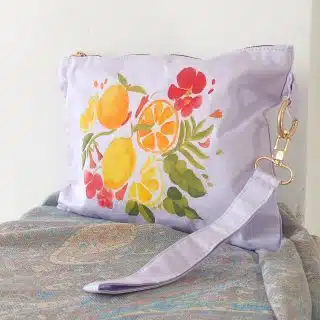 Lemon Handmade Fabric Painting Lavender clutch