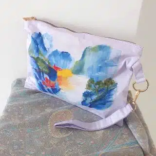 Waterfall Handmade Fabric Painting Lavender clutch