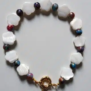 multi bluish goldish with seashell anklet