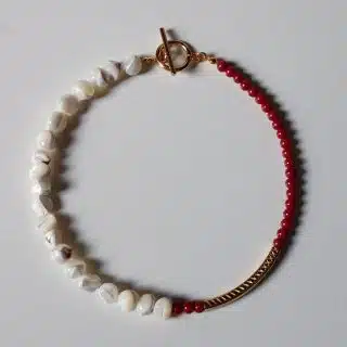 Burgundy Alabaster and Seashell Anklet