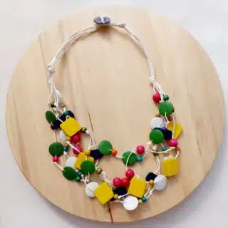 Colorful wooden beads rafia summer necklace