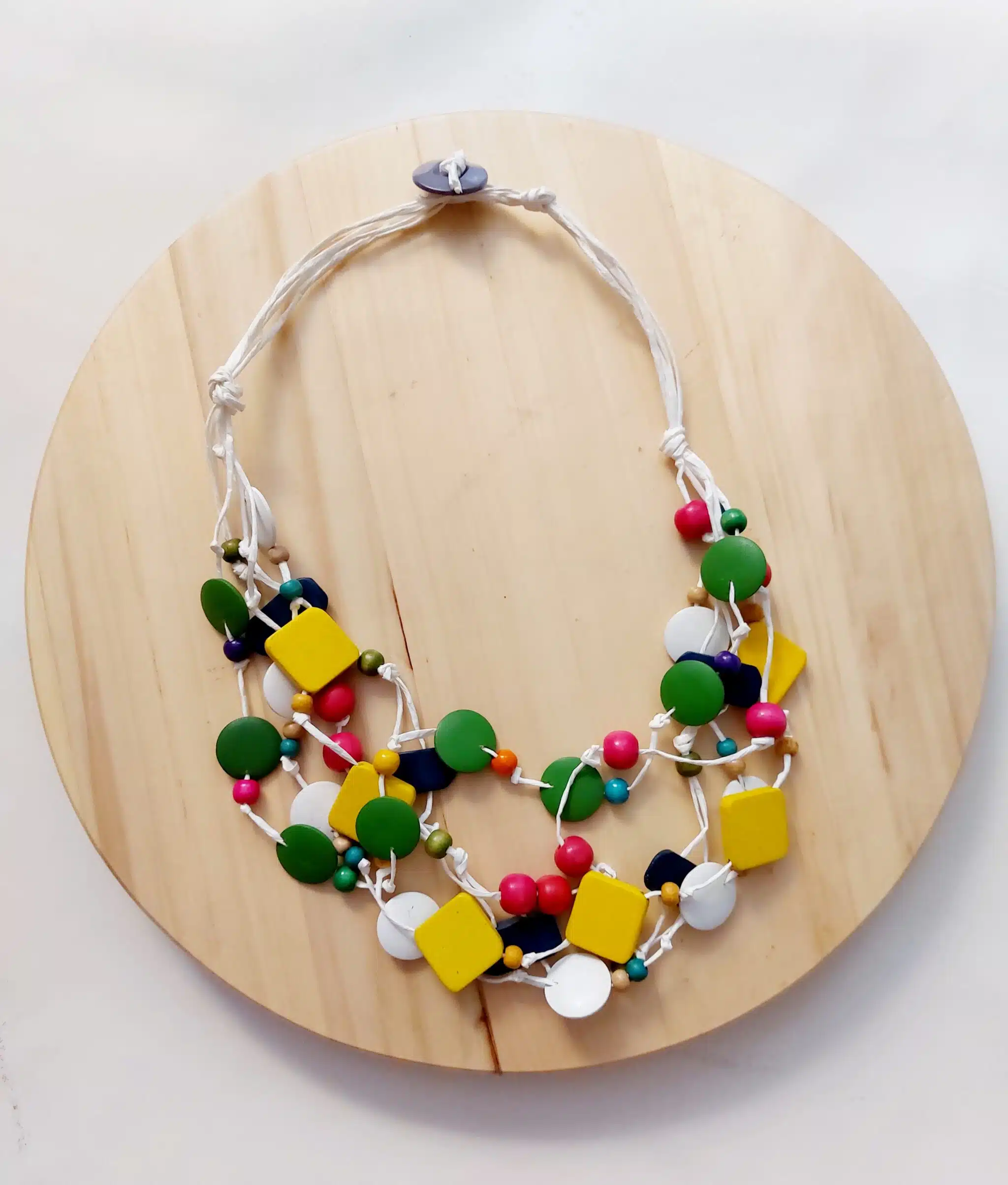 Colorful wooden beads rafia summer necklace 1 Colorful wooden beads rafia summer necklace
