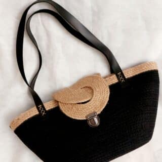 Black Cotton cord and jute summer beach shoulder bag