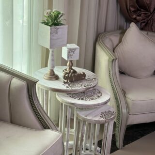 Set of three natural wood tables