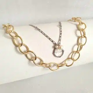 سيت. ٢ سلسلة. جولد وسلفر. بدلاية صدف ولولي. السيت. طلاء دهب و فضة