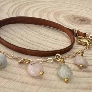 Summer color quartz stones, leather, gold filled