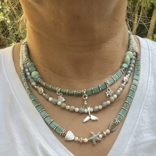 Summer iris green glass beads necklaces, sold separately