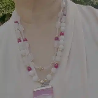 Pink summer necklace, rose quartz & lava gold.