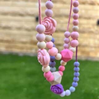 For little girl, silicone beads necklaces, sold separately.