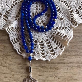 Handmade 925 Silver Royal Blue Agate Rosary