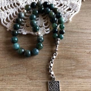 Handmade 925 Silver Beads 33 Moss Agate Rosary