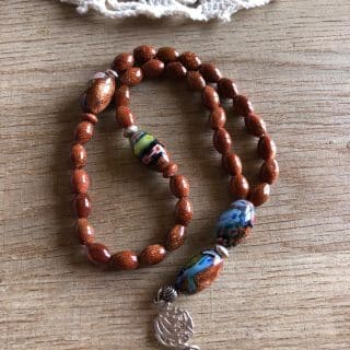 Handmade Original 925 Silver 33-Bead Gold Sandstone and Murano Glass Rosary