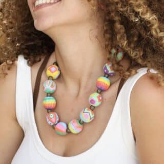 Pastel Hand-painted large beads leather necklace