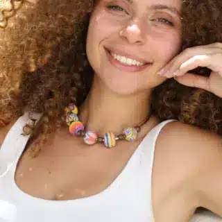 Pastel Hand-painted large beads copper necklace Medium Size