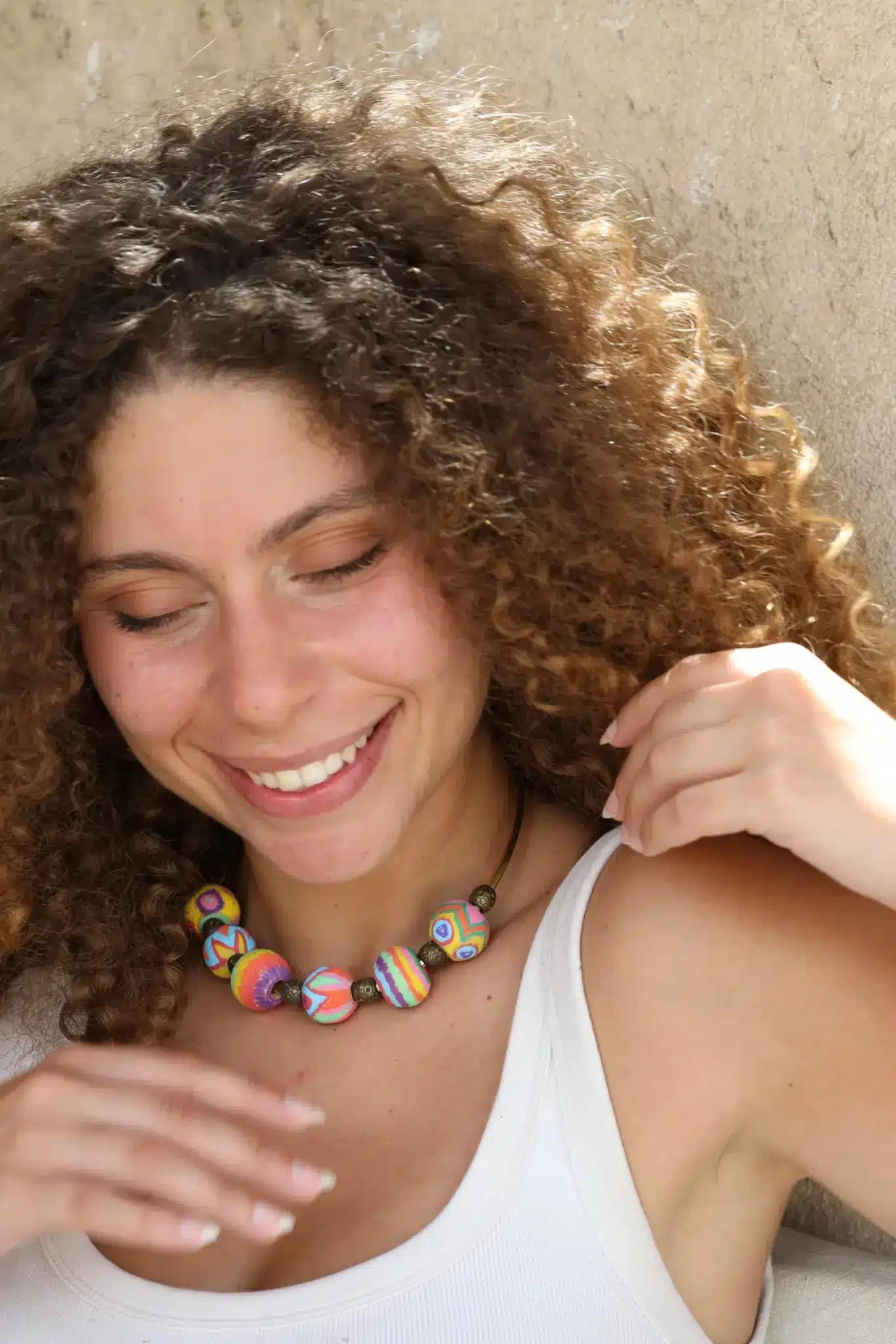 Pastel Hand-painted large beads copper necklace Medium Size 2 0E8A2694copyyy scaled