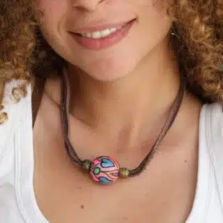 Brown Leather Necklace With A Colored Bead