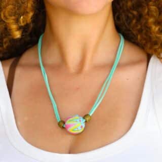 Mint Leather Necklace With A Colored Bead