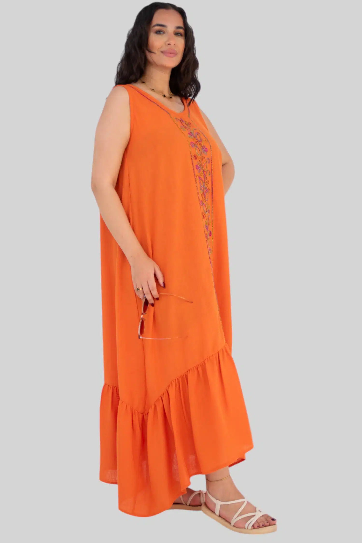 Orange embroidered ruffle dress 1 Orange embroidered ruffle dress