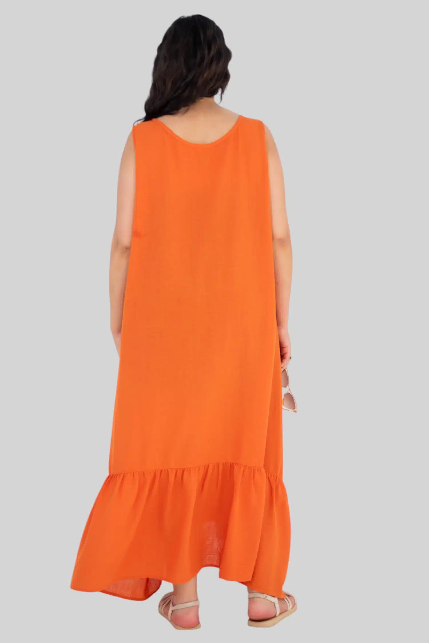 Orange embroidered ruffle dress 3 0S3A9245 Photoroom scaled