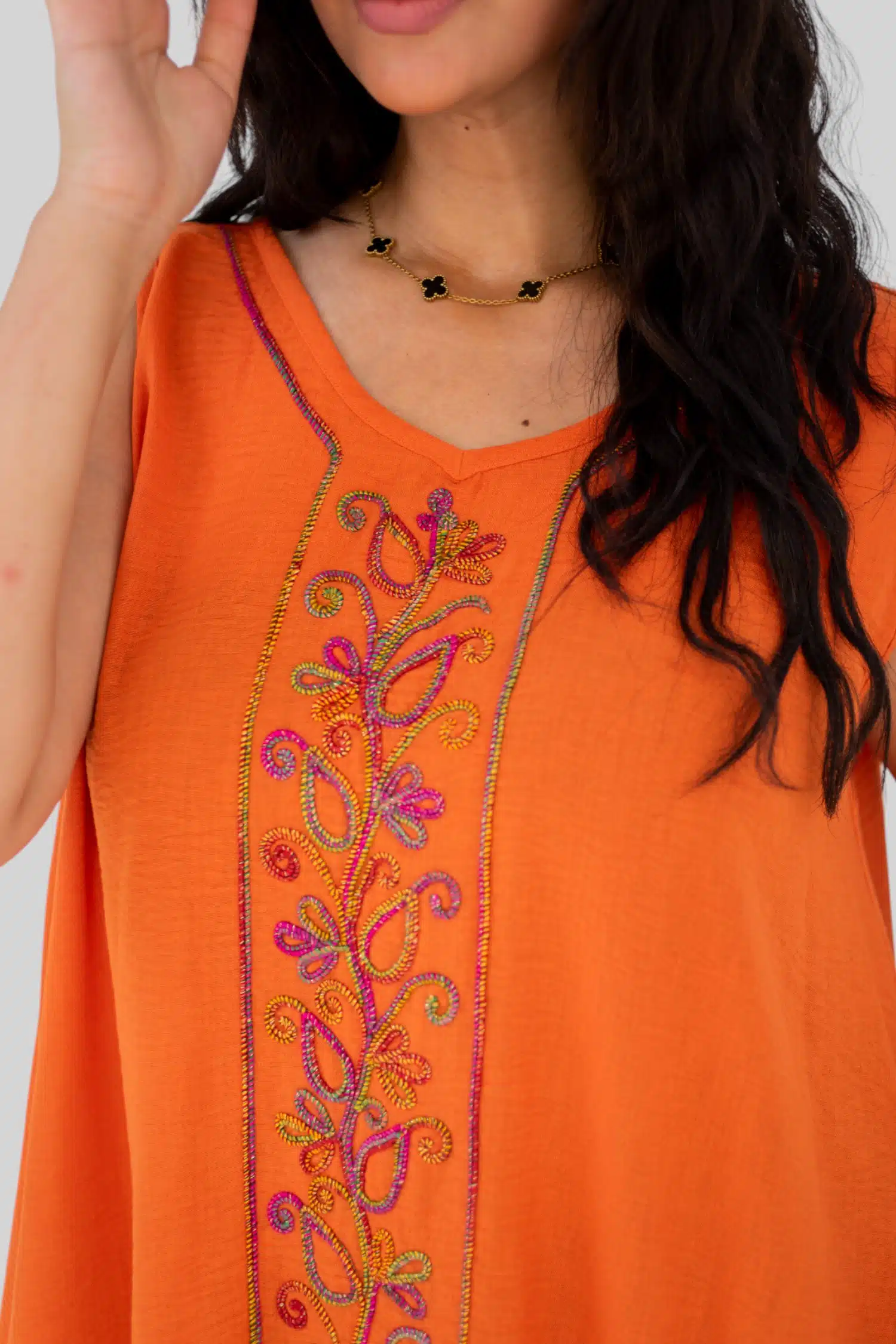 Orange embroidered ruffle dress 4 0S3A9253 Photoroom scaled
