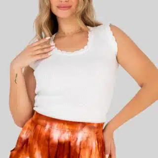 flowered rims knit top white