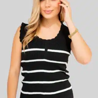 striped knit top black