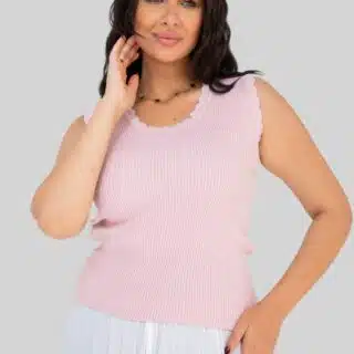 flowered rims knit top pink