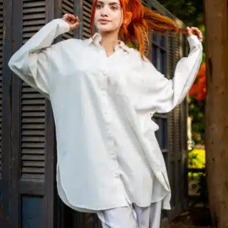 Off white pure linen long shirt