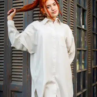 Beige pure linen long shirt