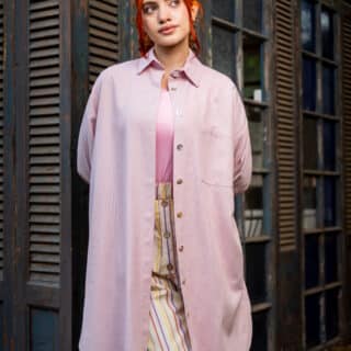 Pink lilac pure linen long shirt