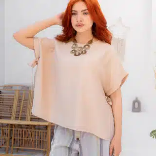 Beige Spanish linen tow-sides tied blouse