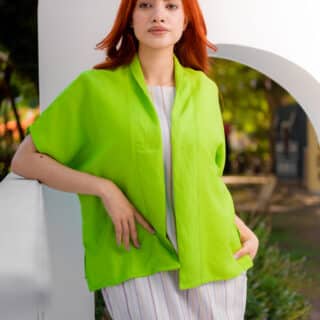 Half sleeve green limon linen short cardigan
