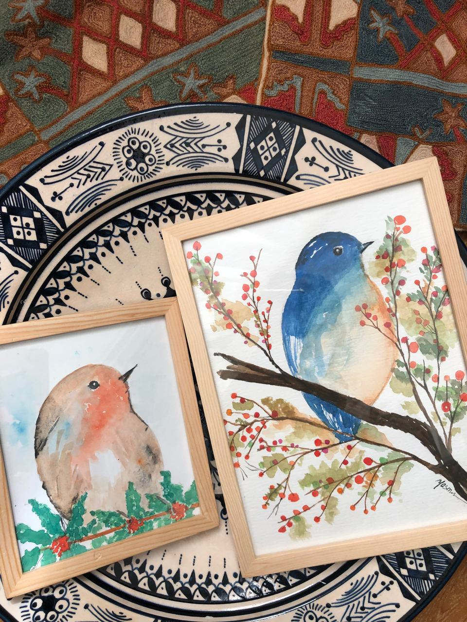 the blue bird & the Simon bird 1 the peach bird & the blue bird