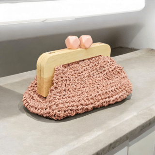 Clic clac rafia clutch in tea rose