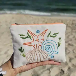 SeaStar Hand-embroidered cotton Pouch