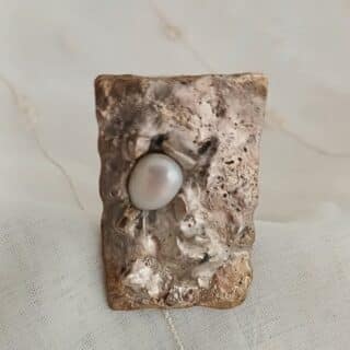 Brass& silver ring with fresh water pearl
