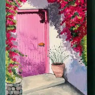 A cheerful light Rose door in a wild jungle